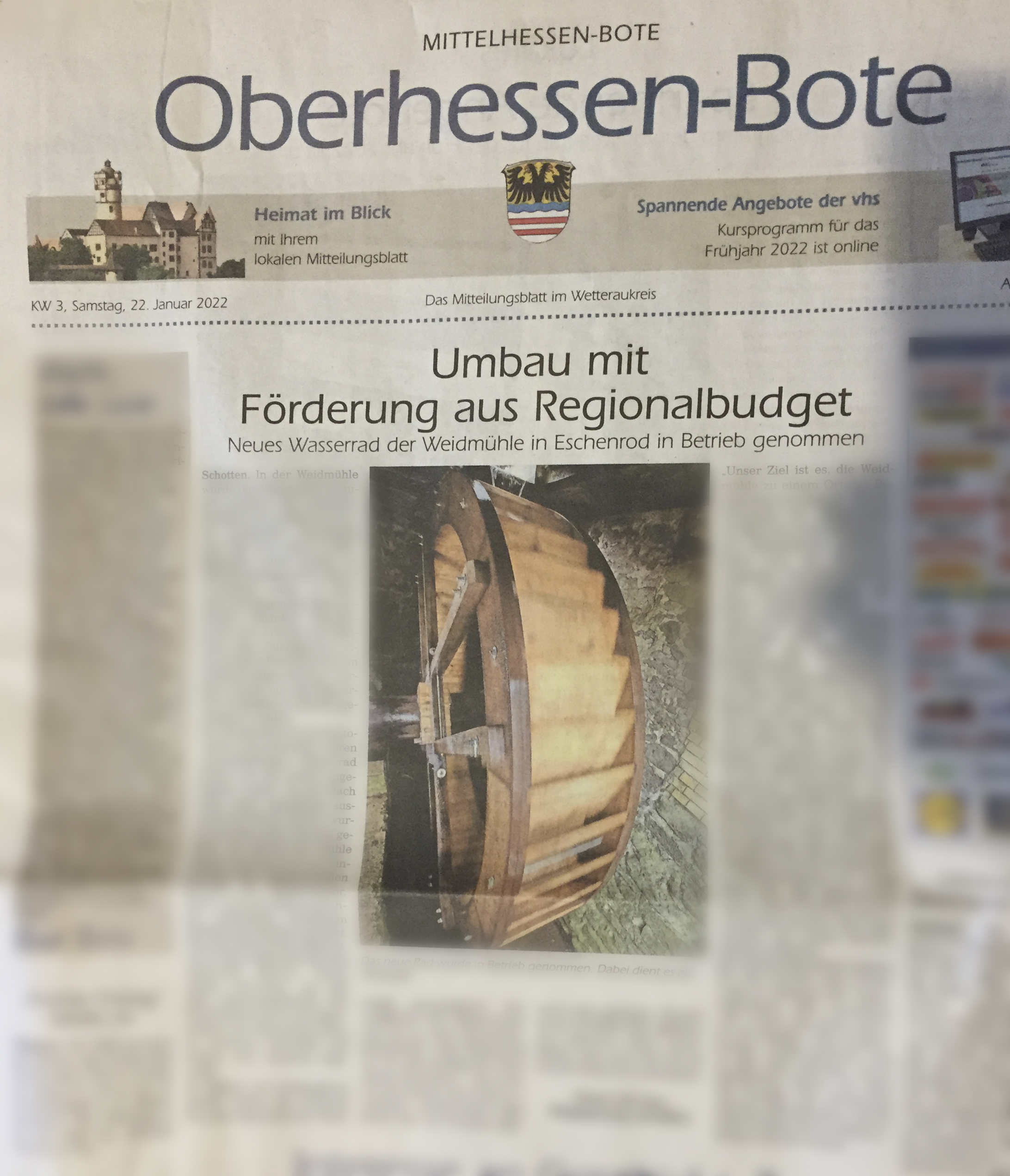 Titelseite des Oberhessen-Boten vom 22.1.